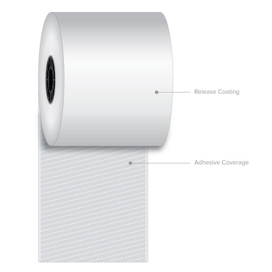 3 1/8" x 270' (80mm) Iconex Sticky Media Full Tack Paper 12 Rolls