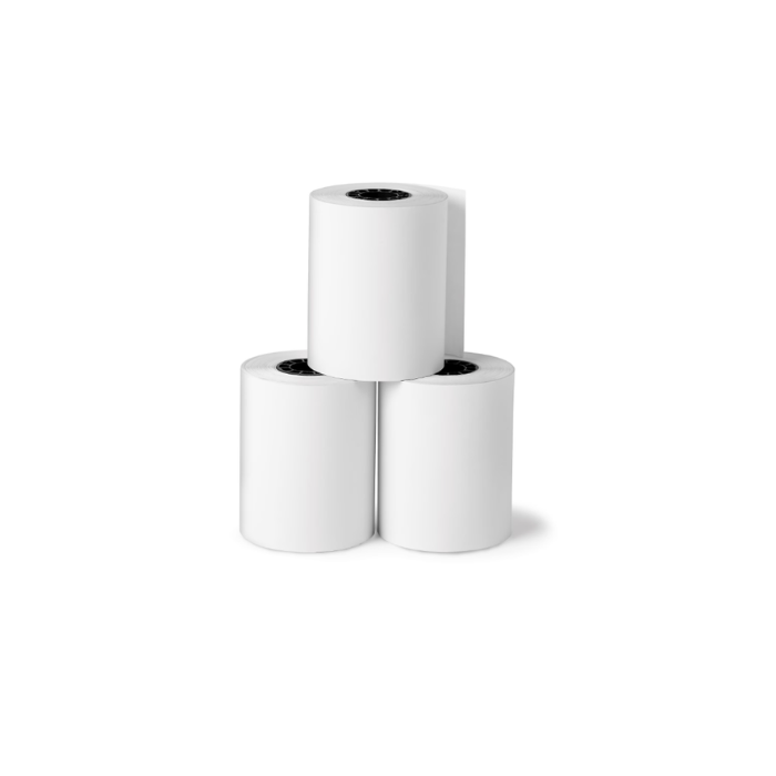 Three rolls of full coverage adhesive label paper for POS thermal printers