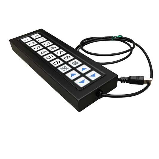 Black keypad bump bar with numerical and function keys on a white background