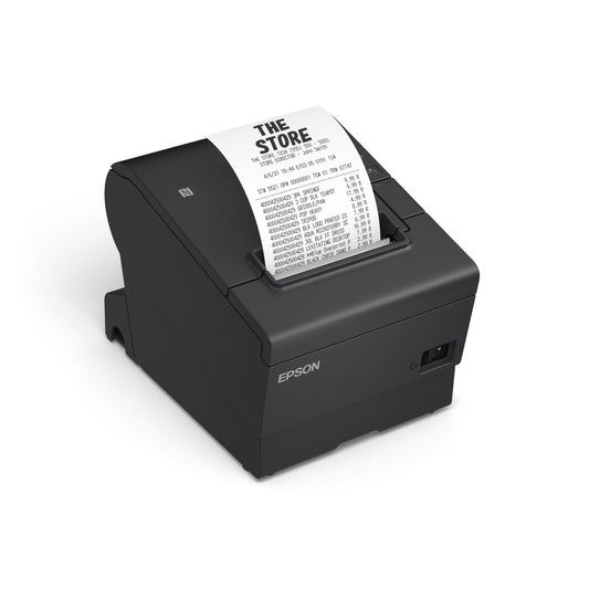 Epson TM-T88VII thermal receipt printer printing a receipt.