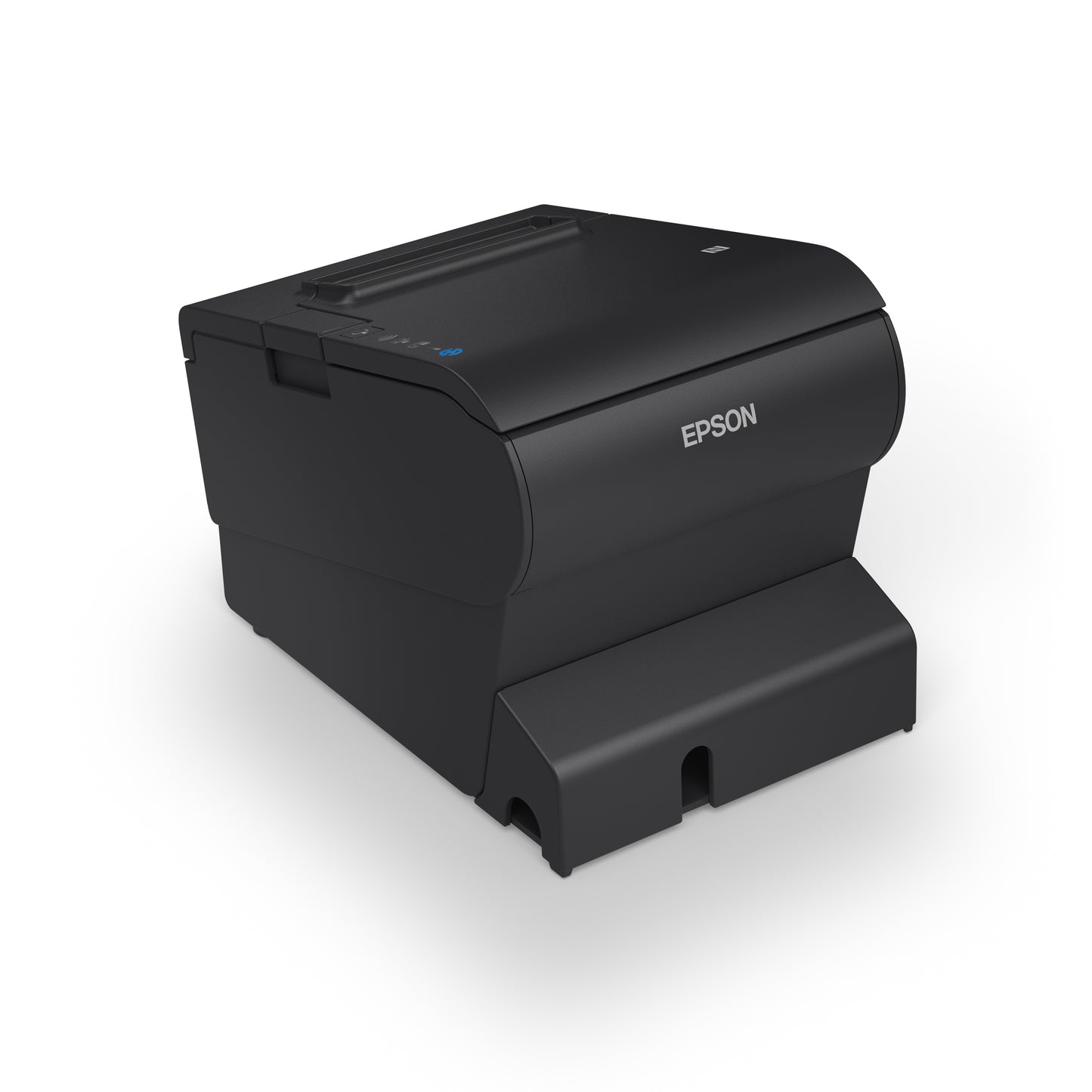 Angled front view of Epson TM-T88VII thermal receipt printer for POS systems.